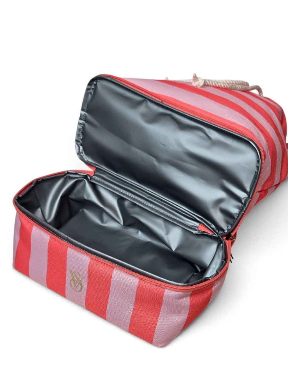 NWT Victoria's Secret Striped Canvas Beach Cooler Backpack Bag Cinch Top Napsack - Picture 6 of 9